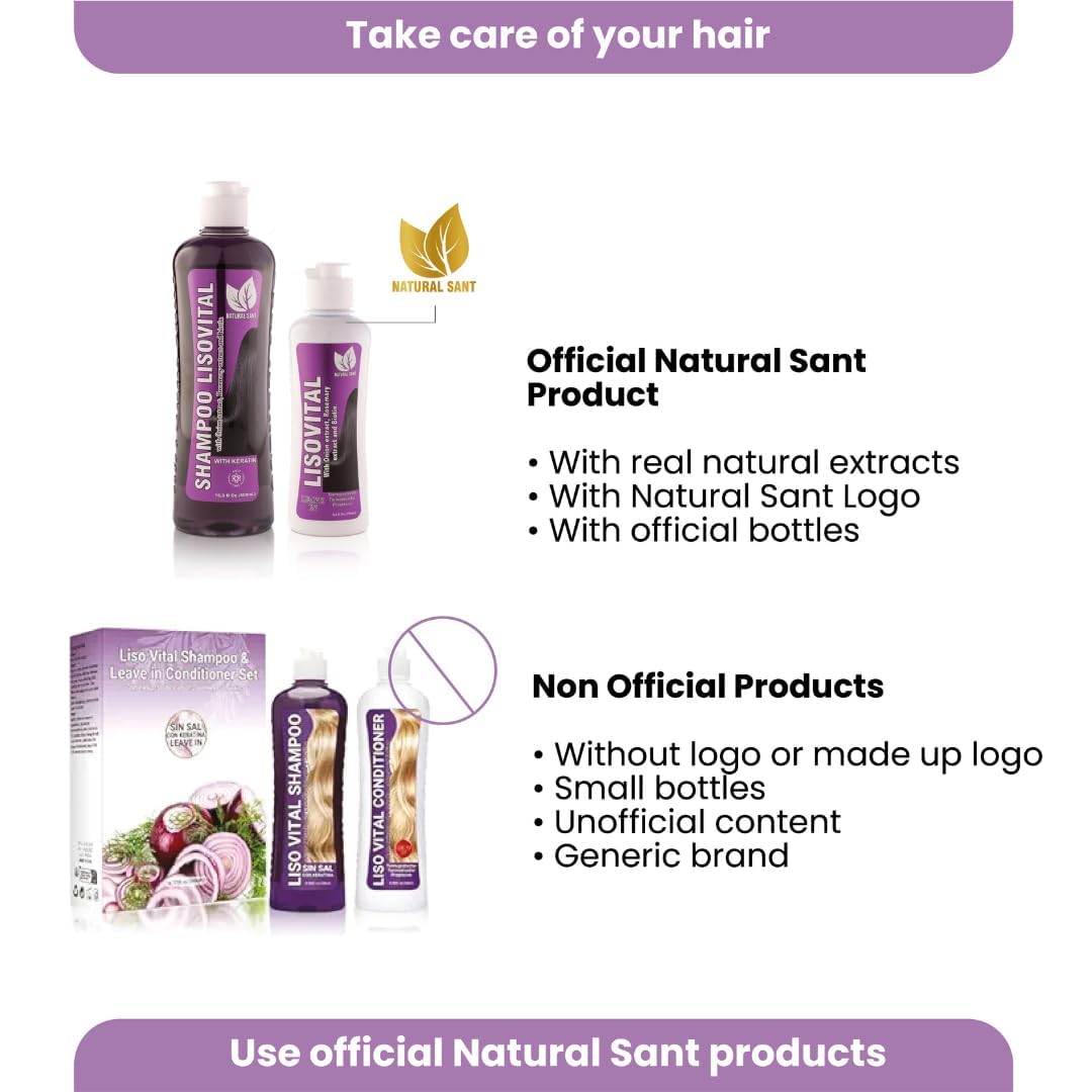 Natural Sant - Liso Vital duo kit - Shampoo & Leave-In Conditioner, Anti Frizz, Heat Protectant for Hair with Red onion extract, Biotin & Rosemary