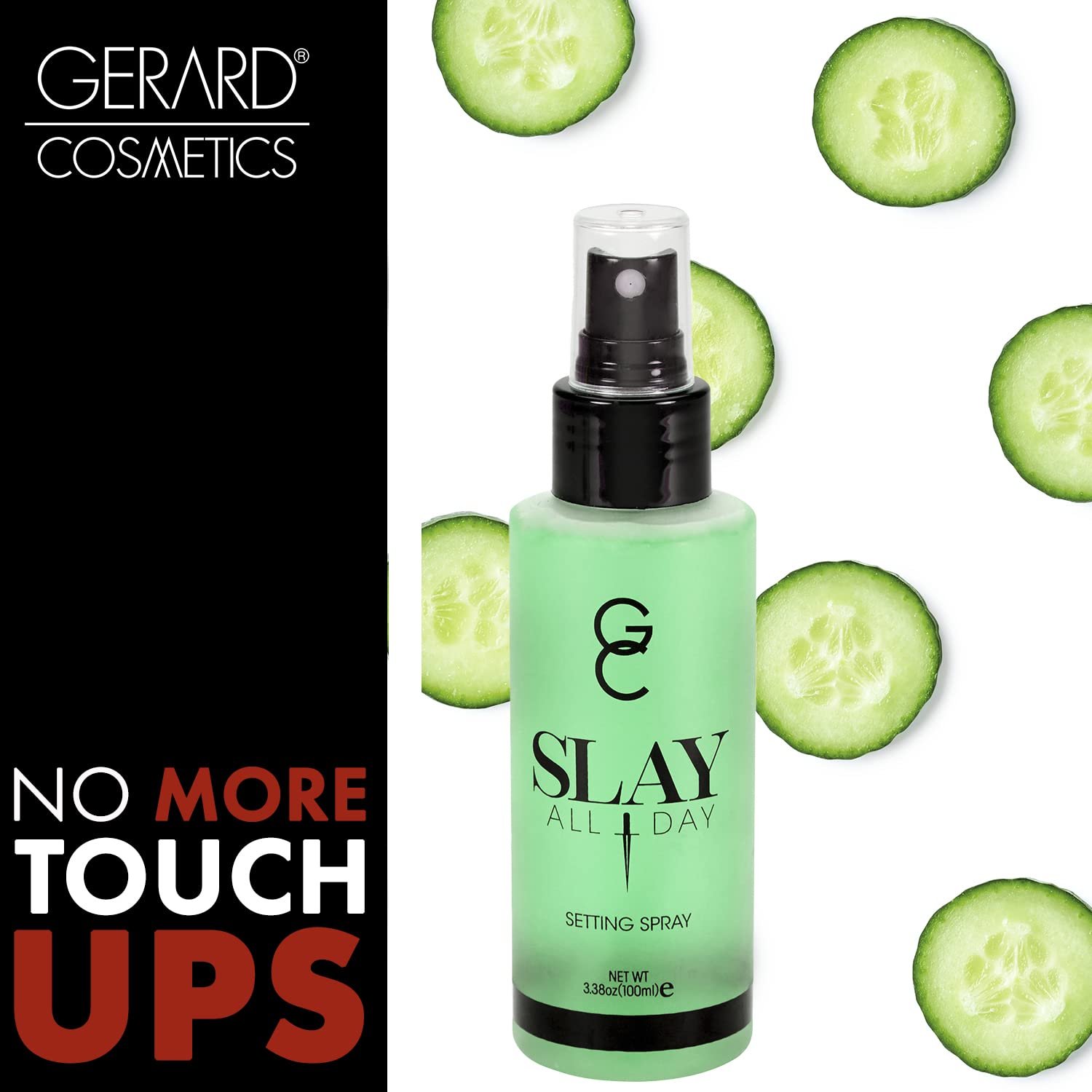 GC Make Up Setting Spray - Gerard Cosmetics Slay All Day Cucumber Scented - OIL CONTROL, MATTE FINISH facial mist & makeup sealer, Keeps makeup fresh all day- 3.38oz (100ml) CRUELTY FREE, USA MADE