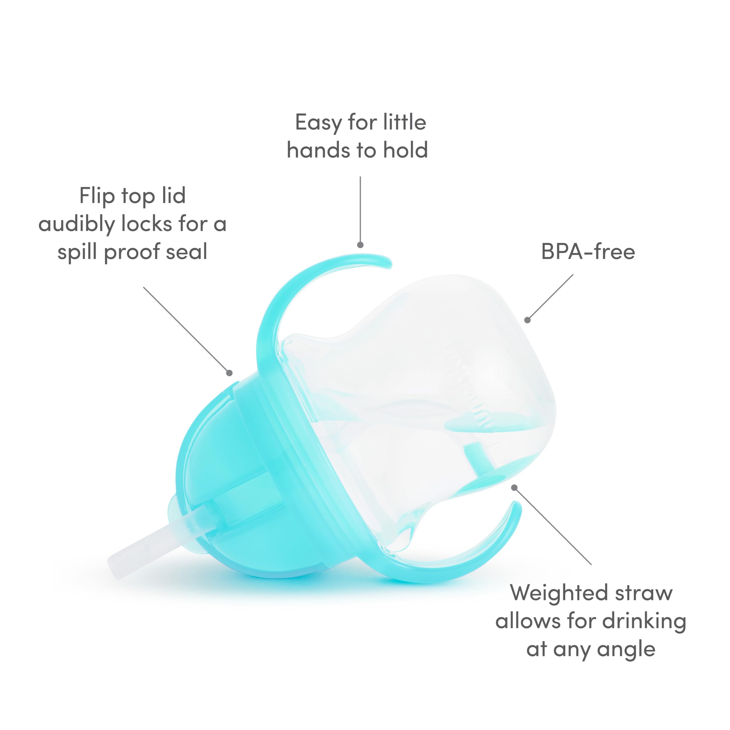 Munchkin Any Angle Sippy Cup for Toddlers, Spill Proof Weighted Straw Cup with Transition Handles for Babies 6 Months and Up, 7 Ounce, Blue