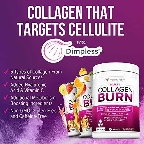 Hydrolyzed Collagen Peptides Powder for Women - Slimming MultiCollagen Burn Ultimate Beauty Complex with Hyaluronic Acid Vitamin C & Types I II III V and X for Women Tropical Punch 30 Servings