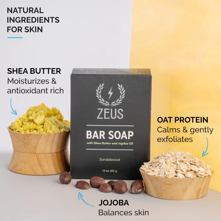 ZEUS 10oz Body & Face Soap Bar ââ‚¬â€œ Vegan Friendly, Made w/Natural Ingredients in USA, Hydrates, Moisturizes All Skin Types - Sandalwood