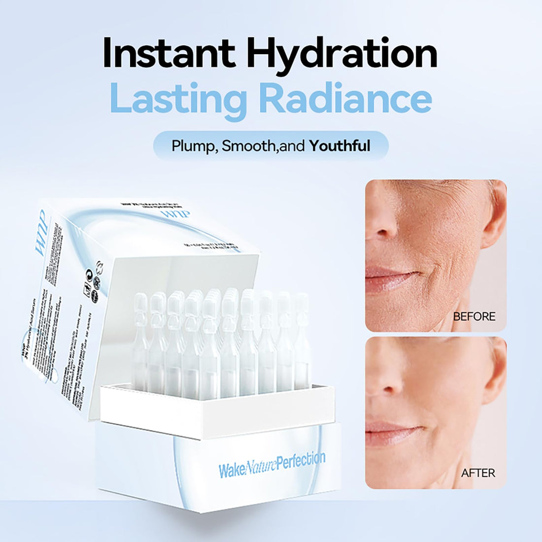 WNP Ultra Hydrating Serum 3% 4D Hyaluronic Acid Smoother Skin|Pre-makeup SkinCare|Anti-Aging serum for face Single-Use Vials Skincare for Dry&Sensitive skin(1.2 ml)*30