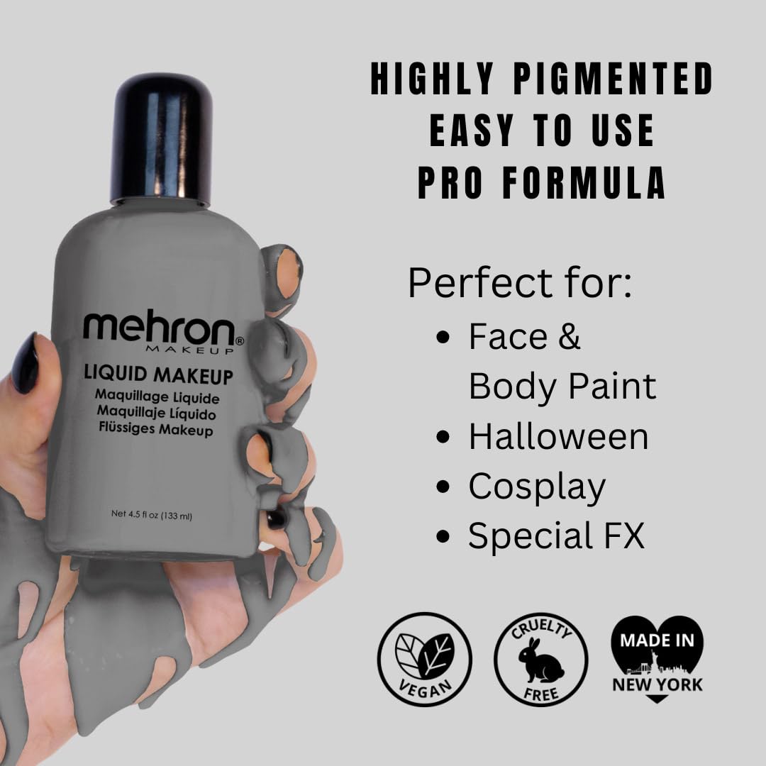 Mehron Makeup Liquid Face & Body Paint, MONSTER GREY - 4.5oz