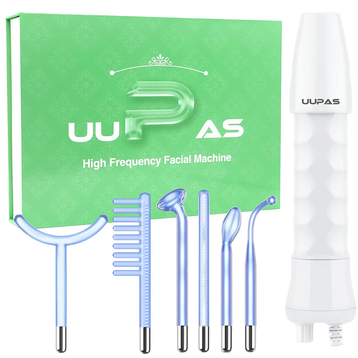 High Frequency Facial Wand - UUPAS 6 in 1 Portable High Frequency Facial Skin Machine Device with 6 Pcs of High Frequency Blue Different Glass Tubes for Face/Eyes/Body