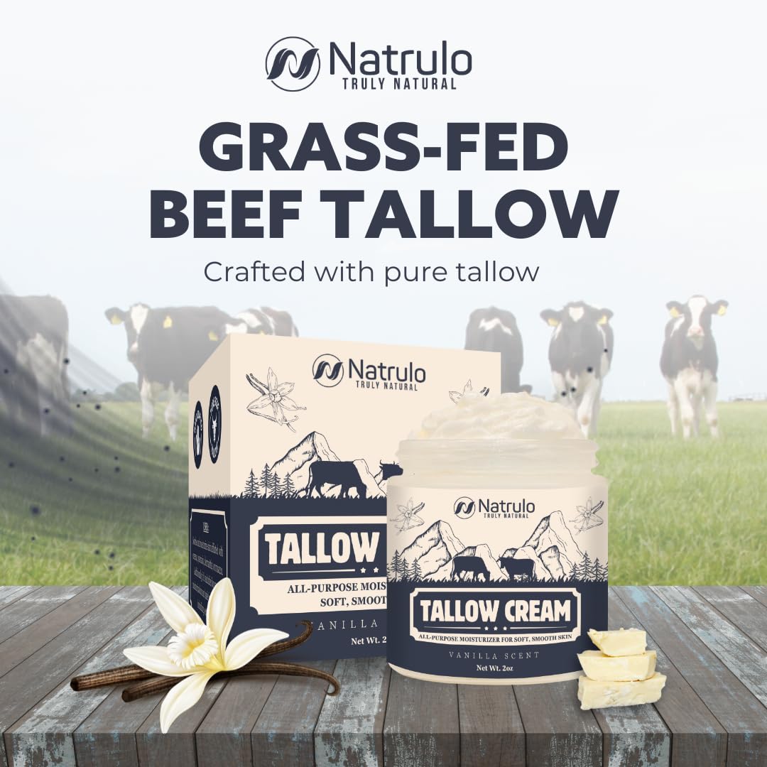 Beef Tallow Cream – All Natural Grass Fed Beef Tallow and Honey All Purpose Balm – Moisturizing Face and Body Lotion for Eczema, Cracked, Dry, Itchy, Irritated Skin – Skin Repair Skincare Made in USA