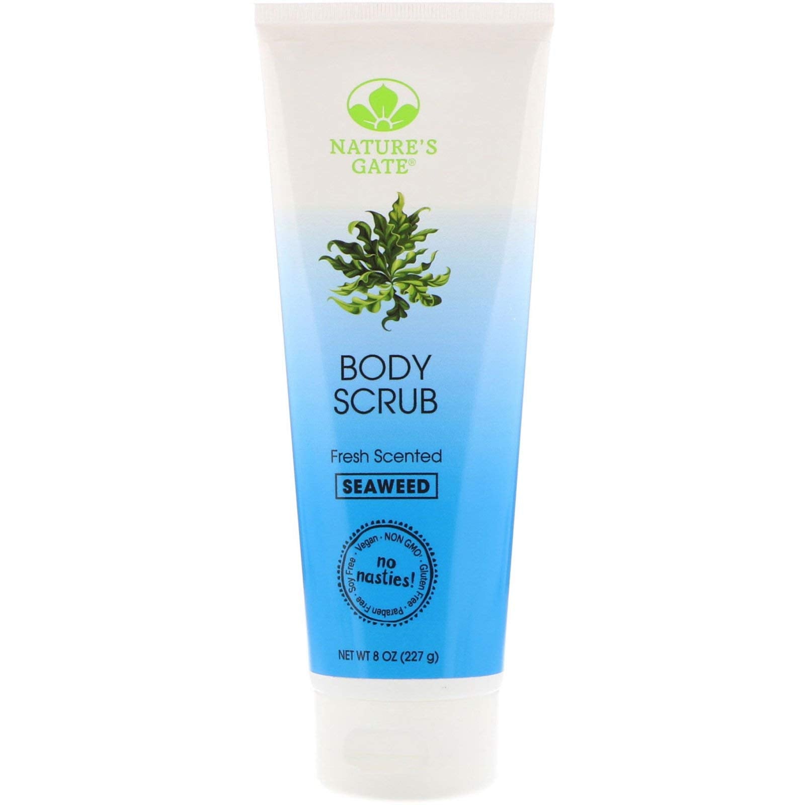 Nature's Gate Natural Body Scrub, Seaweed, Fresh Scented, Gently Exfoliates, Softens, Hydrates, and Smooths Skin; Vegan, Non GMO, Gluten Free, Paraben Free, and Cruelty Free, 8 Ounce Recyclable Tube