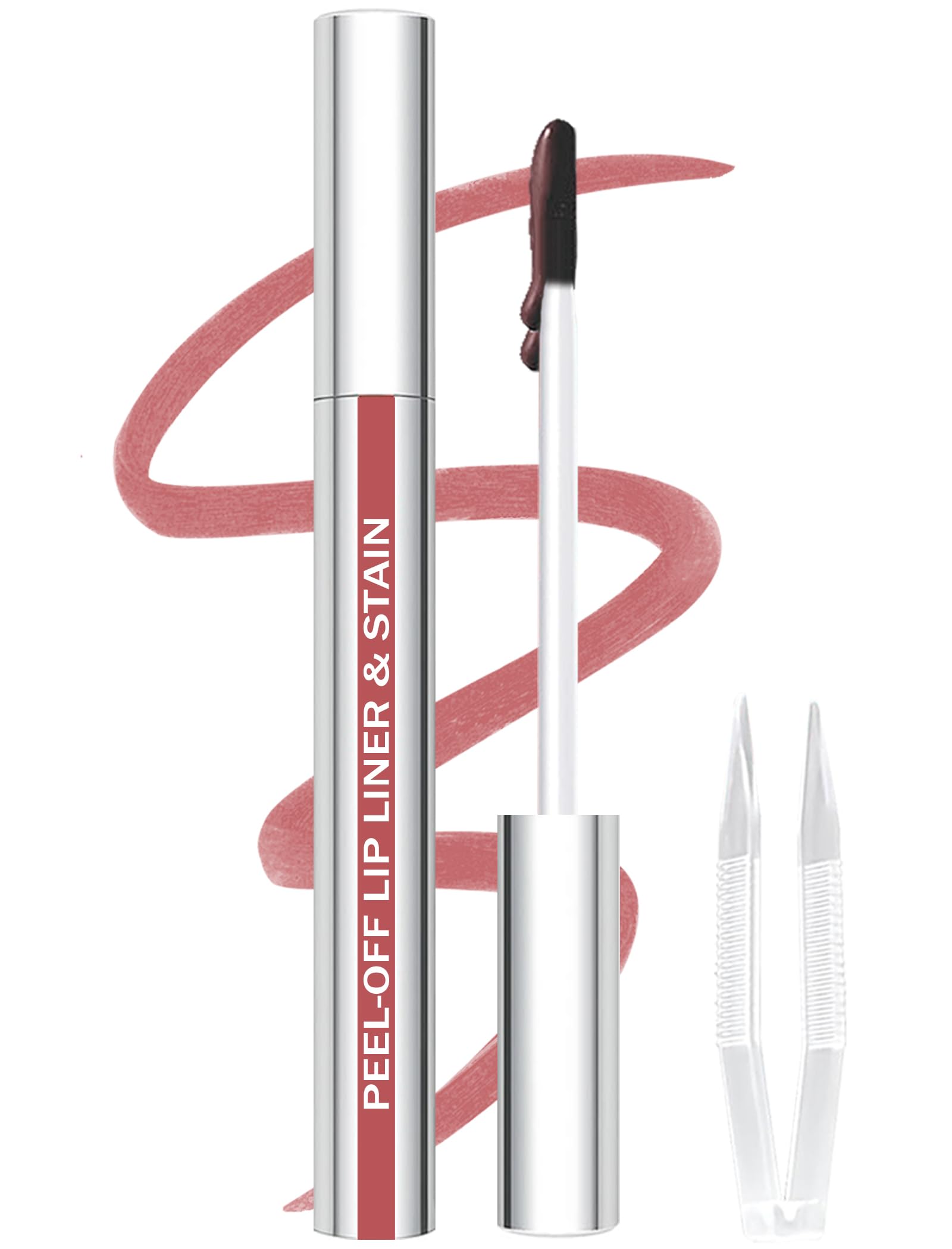 QCMME Lip Stain Peel Off Lip Liner Stain with Tweezer, Long Lasting Matte Lip Tint Tattoo, Highly Pigmented Color Lip Makeup, Waterproof Lipstick, Transfer-proof Lipstain for Women, Nude Pink