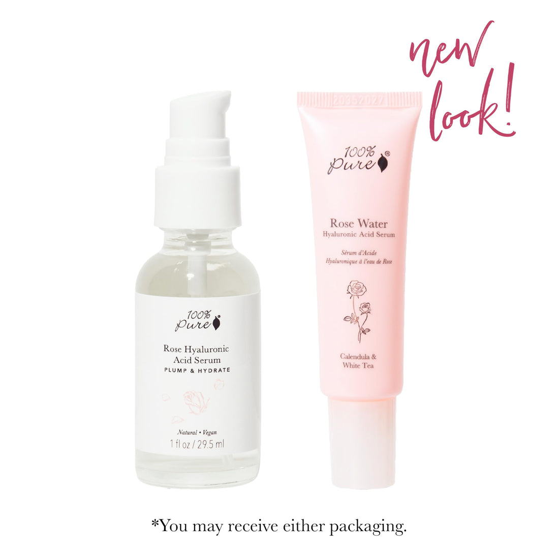 100% PURE Rose Hyaluronic Acid Facial Serum Deeply Hydrating Natural Care Soothe & Replenish Suppleness Bounce Dry, Dehydrated Skin - Vegan - 1oz