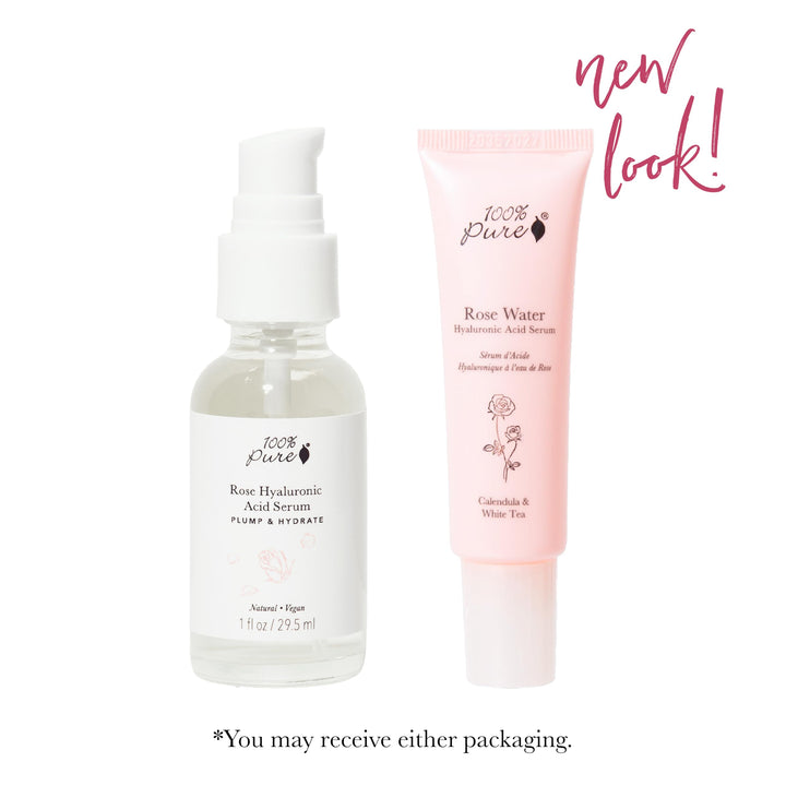 100% PURE Rose Hyaluronic Acid Facial Serum Deeply Hydrating Natural Care Soothe & Replenish Suppleness Bounce Dry, Dehydrated Skin - Vegan - 1oz