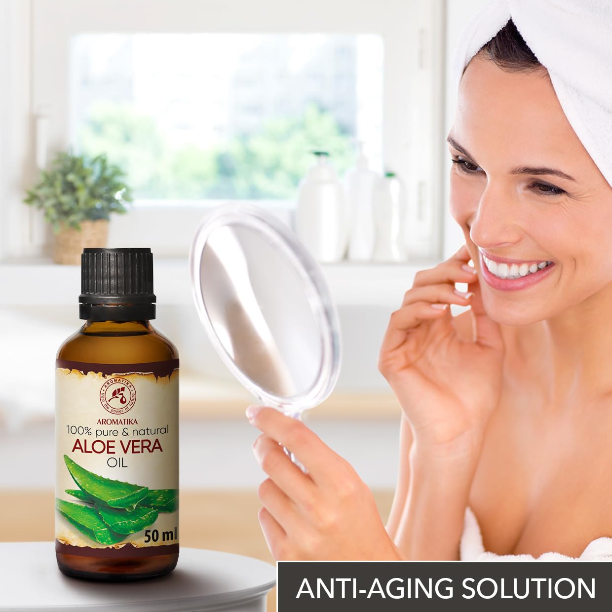 AROMATIKA Aloe Vera Oil 1.7 Fl Oz (50ml) - 100% Pure & Natural - Aloe Barbadensis - Brasil - Care for Skin - Body - Hair Growth - Face Moisturizer - Baby Oils - Used for Massage - Bath