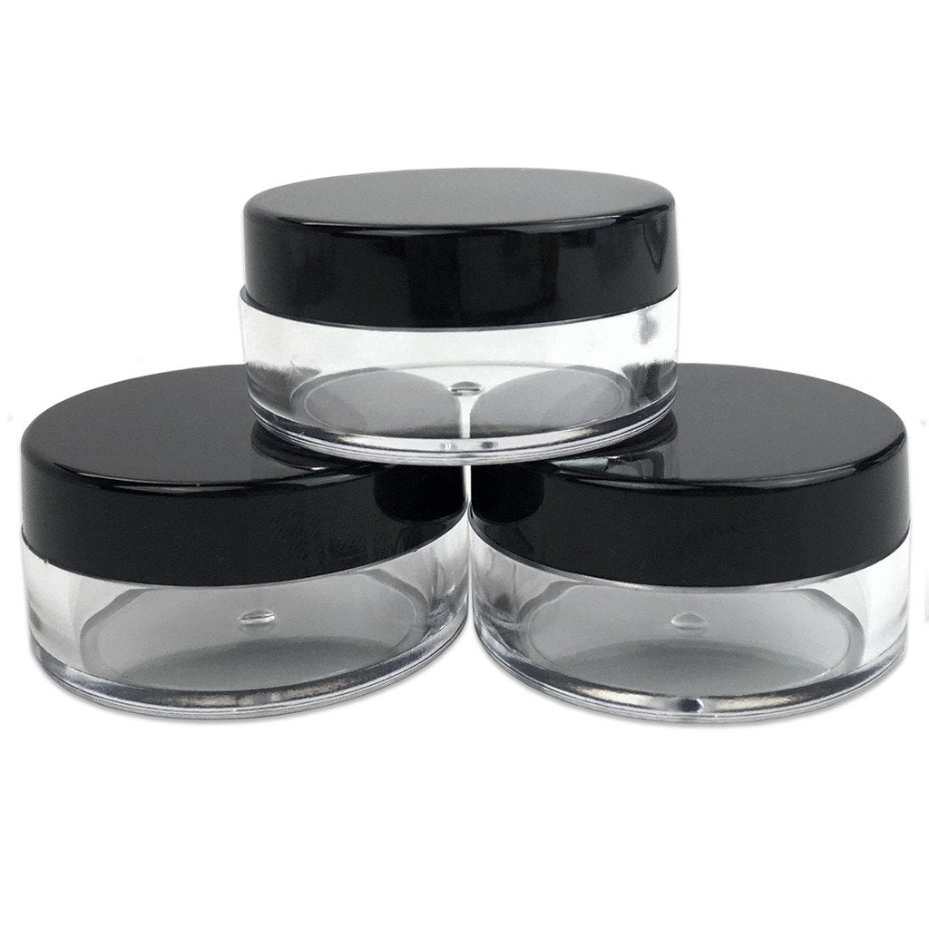 (Quantity: 100 Pieces) Beauticom® 10G/10ML High Quality Round Clear Jars with Black Lids for Scrubs, Oils, Salves, Creams, Lotions - BPA Free