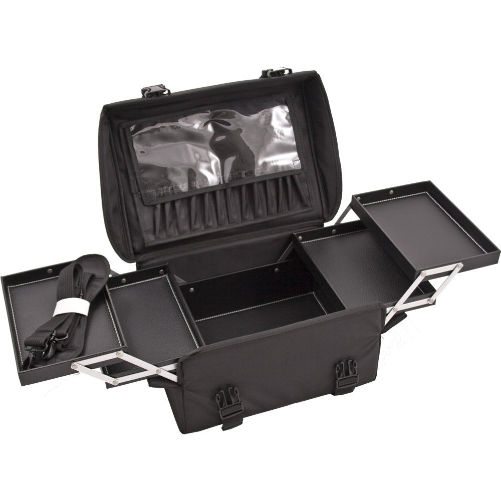 Sunrise Dei Mori Makeup Case Professional Nail Travel Organizer Box with Accordion Trays, Black Canvas, 9 Pound