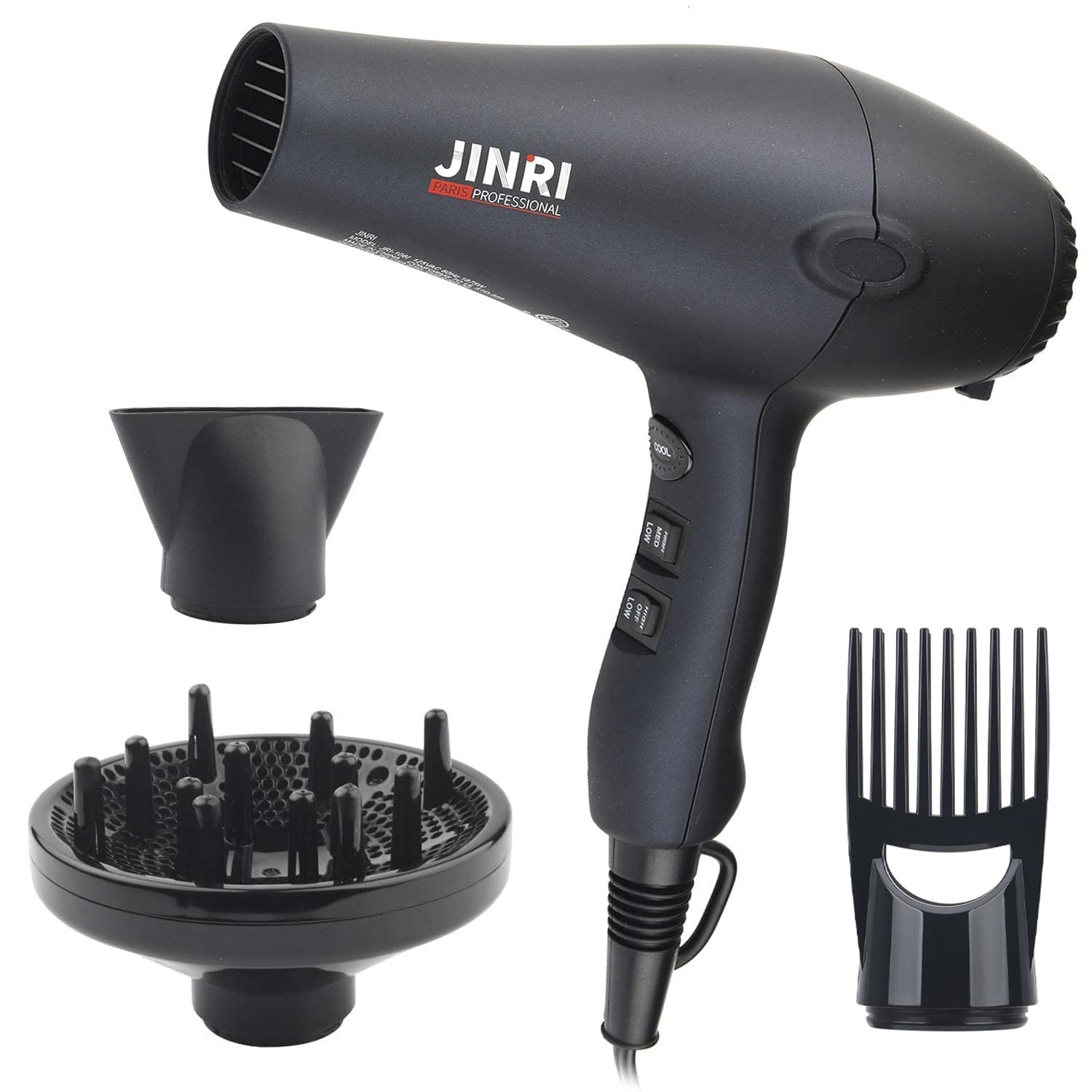 1875w Professional Tourmaline Hair Dryer,Negative Ionic Salon Hair Blow Dryer,DC Motor Light Weight Low Noise Hair Dryers with Diffuser & Concentrator,Black ETL Certified