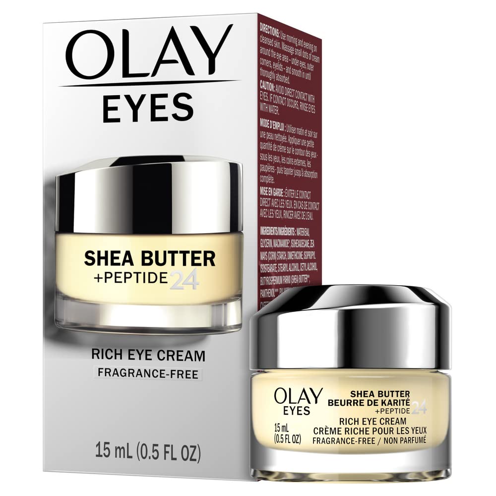 Olay Eyes Shea Butter+Peptide 24 Rich Eye Cream, Fragrance Free, 0.5 oz.