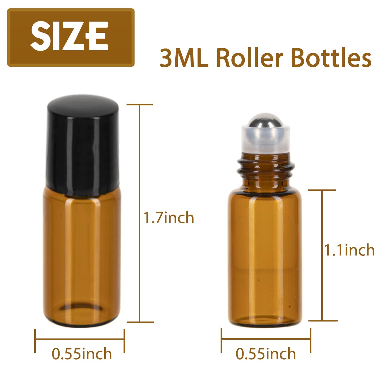 3-24Pcs-Bw: Zejia 3Ml Roller Bottles 24Pack Amber Thick Glass Essential Oil Roller Bottles Stainless Steel Roller Ball With 2 Droppers