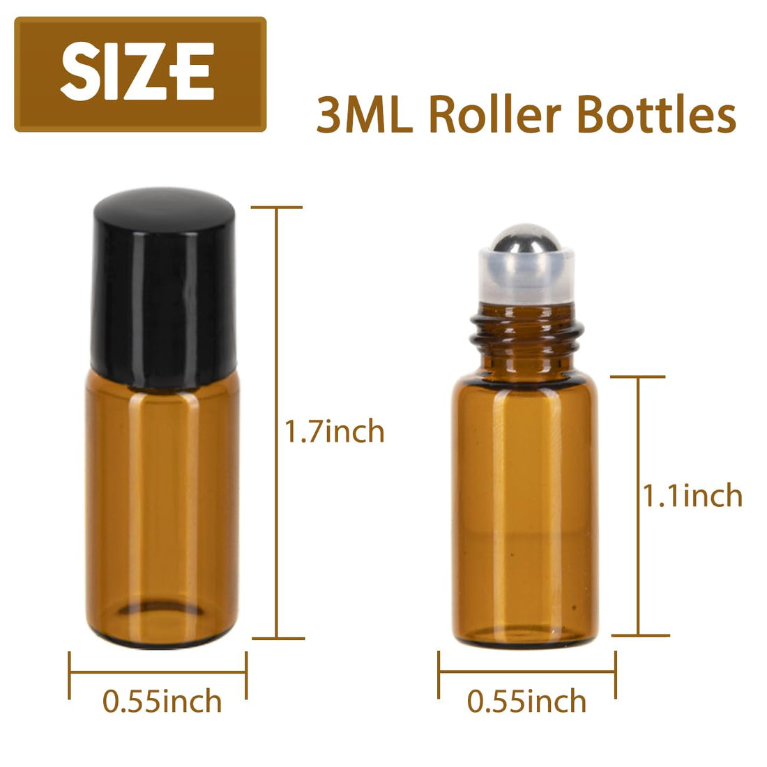 3-24Pcs-Bw: Zejia 3Ml Roller Bottles 24Pack Amber Thick Glass Essential Oil Roller Bottles Stainless Steel Roller Ball With 2 Droppers