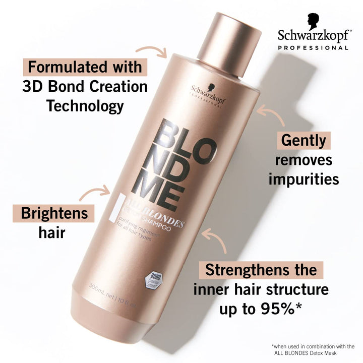 BLONDME All Blondes Detox Shampoo – Clarifying Cleanse for Color Treated and Natural Blonde Hair – Hydrating Treatment for Dirt, Oil, Product Buildup – All Hair Types, 300 ml