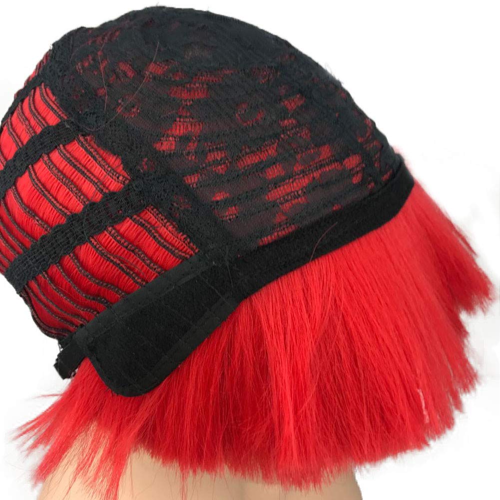 #113 Red: Aimole Short Yaki Straight Synthetic Wigs Red Mushroom Head Wig Bowl Haircut Wigs Bob