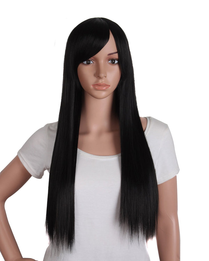 MapofBeauty 28 / 70cm Beautiful Synthetic Women's Oblique Bangs Long Straight Wig (Black)