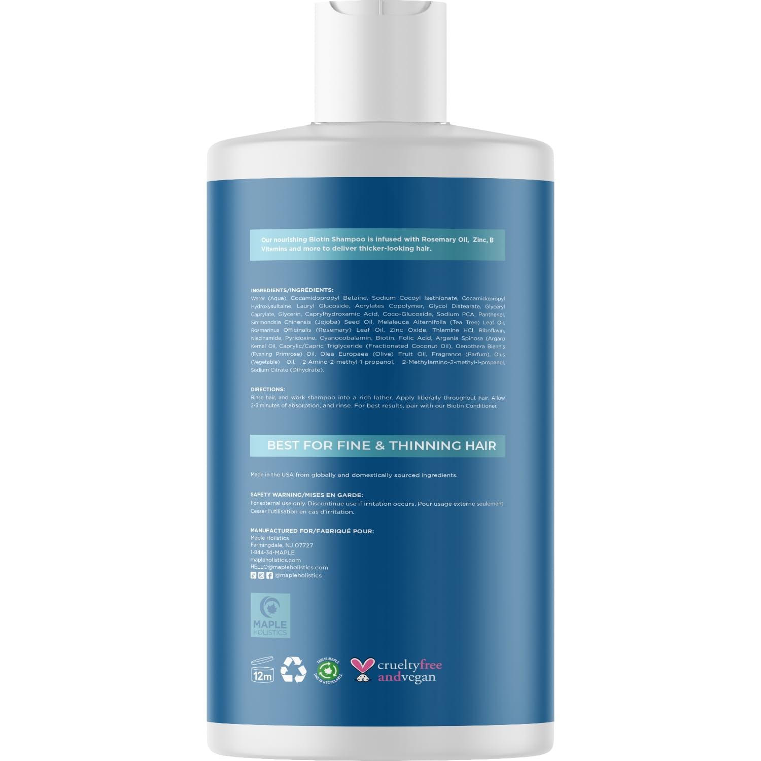 Volumizing Biotin Shampoo for Thinning Hair - Thin Hair Shampoo with Rosemary Argan and Essential Oils for Hair Care - Vegan Sulfate Free Shampoo for Damaged Dry Hair Paraben and Cruelty Free