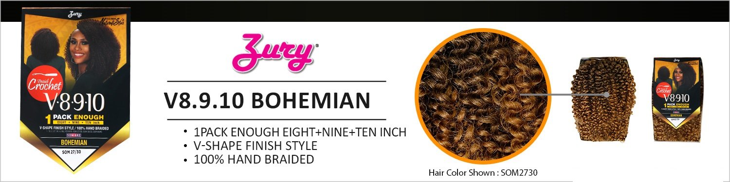 Royal Zury Synthetic Hair Crochet Braids V8.9.10 Bohemian 1Pack Enough (1B)