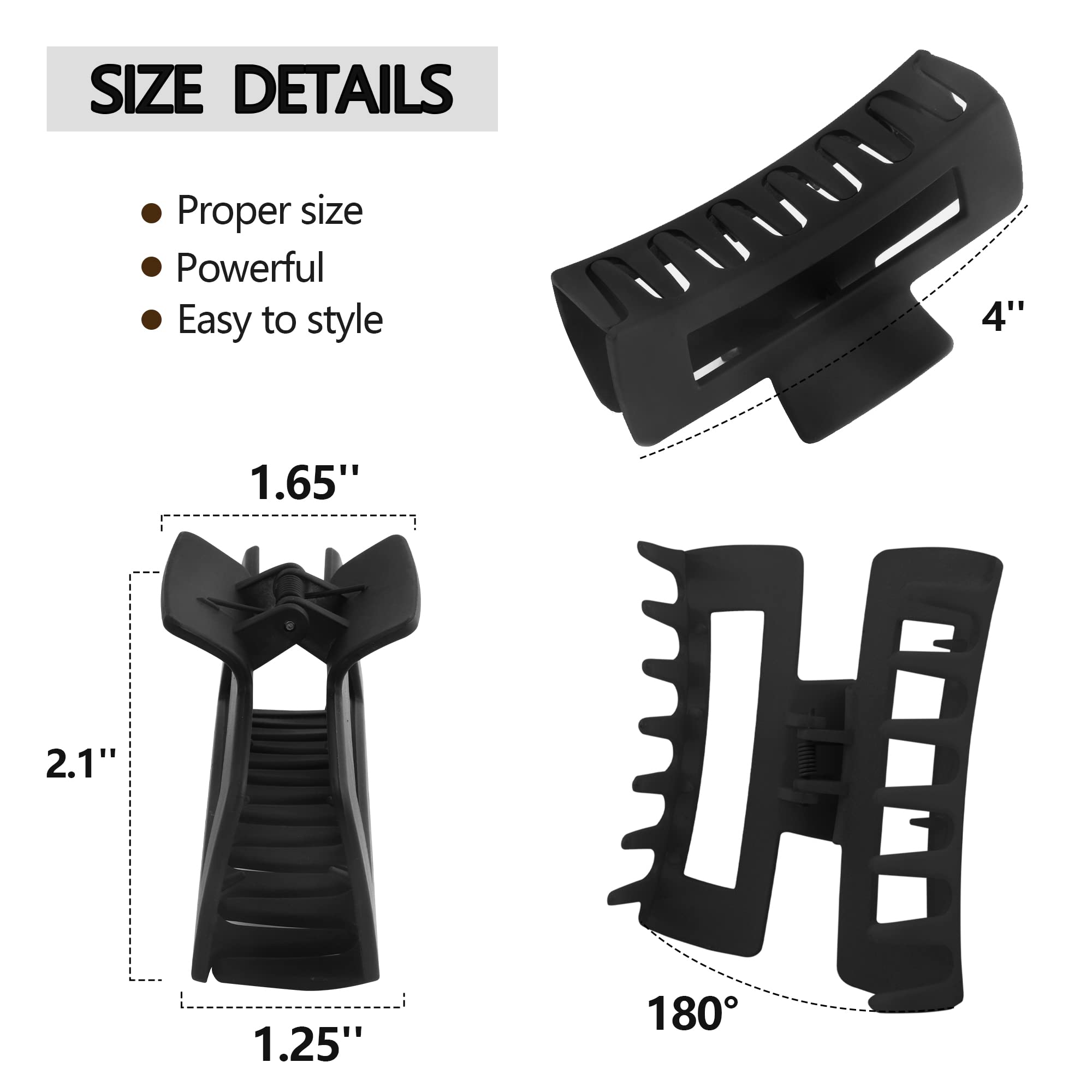 Beauty.H.C 8Pcs Big Hair Claw Clips Strong Hold Large Claw Clips for Thick Thin Long Hair Noslip Rectangular Hair Clips for Women Girls, 4.13 Inch Jaw Clips Gifts