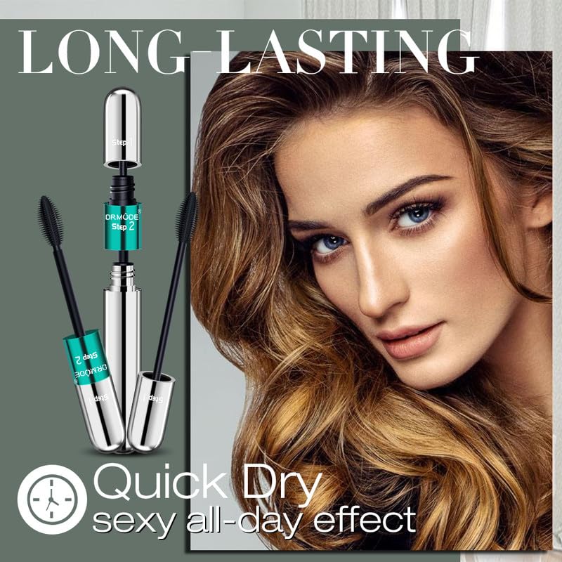 4D Silk Fiber Mascara - 2 in 1 Mascara Black Length 5X Longer, Natural and False Effect Look in One Long Lasting Mas Cara Makeup for Women