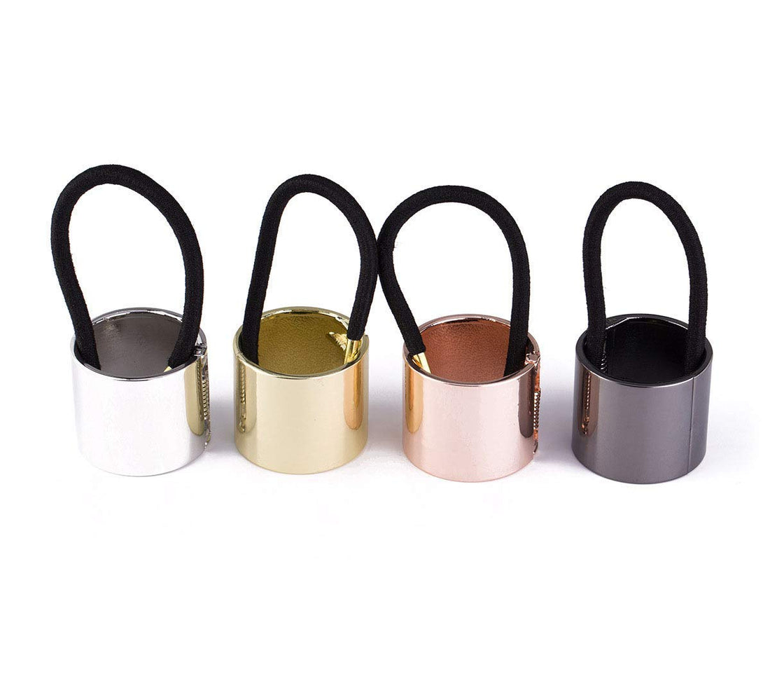 Healthcom Circle Cuff Metal Hair Ties Hair Band Hair Rope Accessories Metal Elastic Hair Clips Ponytail Hair Cuff Headwear Hair Band Hair Holder for Women Girl (4 PCS)