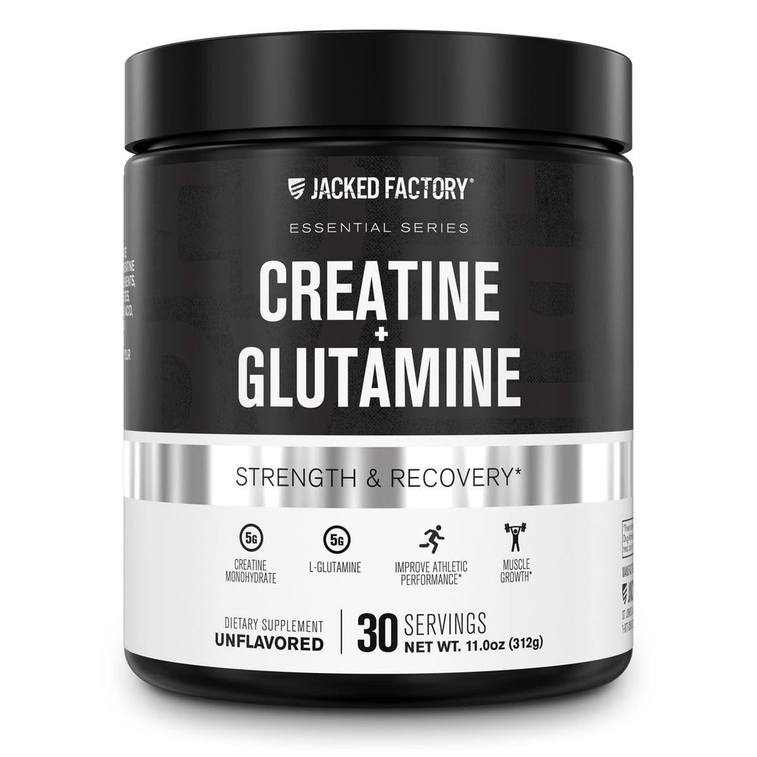 Jacked Factory Creatine + Glutamine - Creatine Supplement with L-Glutamine for Muscle Recovery, Muscle Growth, Increased Strength, Enhanced Energy Output, and Gut Health - 30 Servings, Unflavored