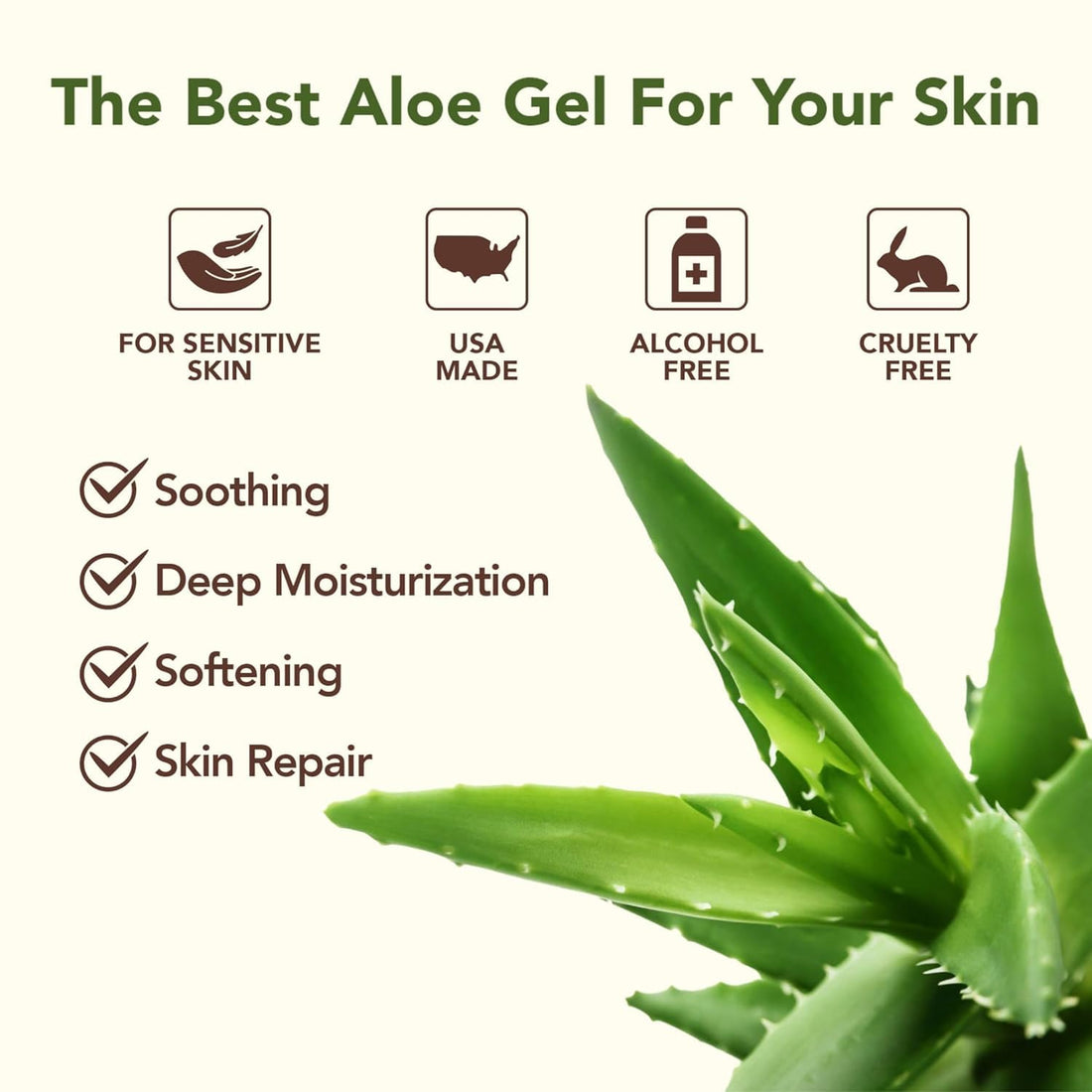 Amazing Aloe Vera Gel - Freshly Cut, 100% Pure Aloe, Premium Quality, Vegan, Unscented - Natural Sunburn Relief, After Shave, Skin, Face & Hair Care 8oz