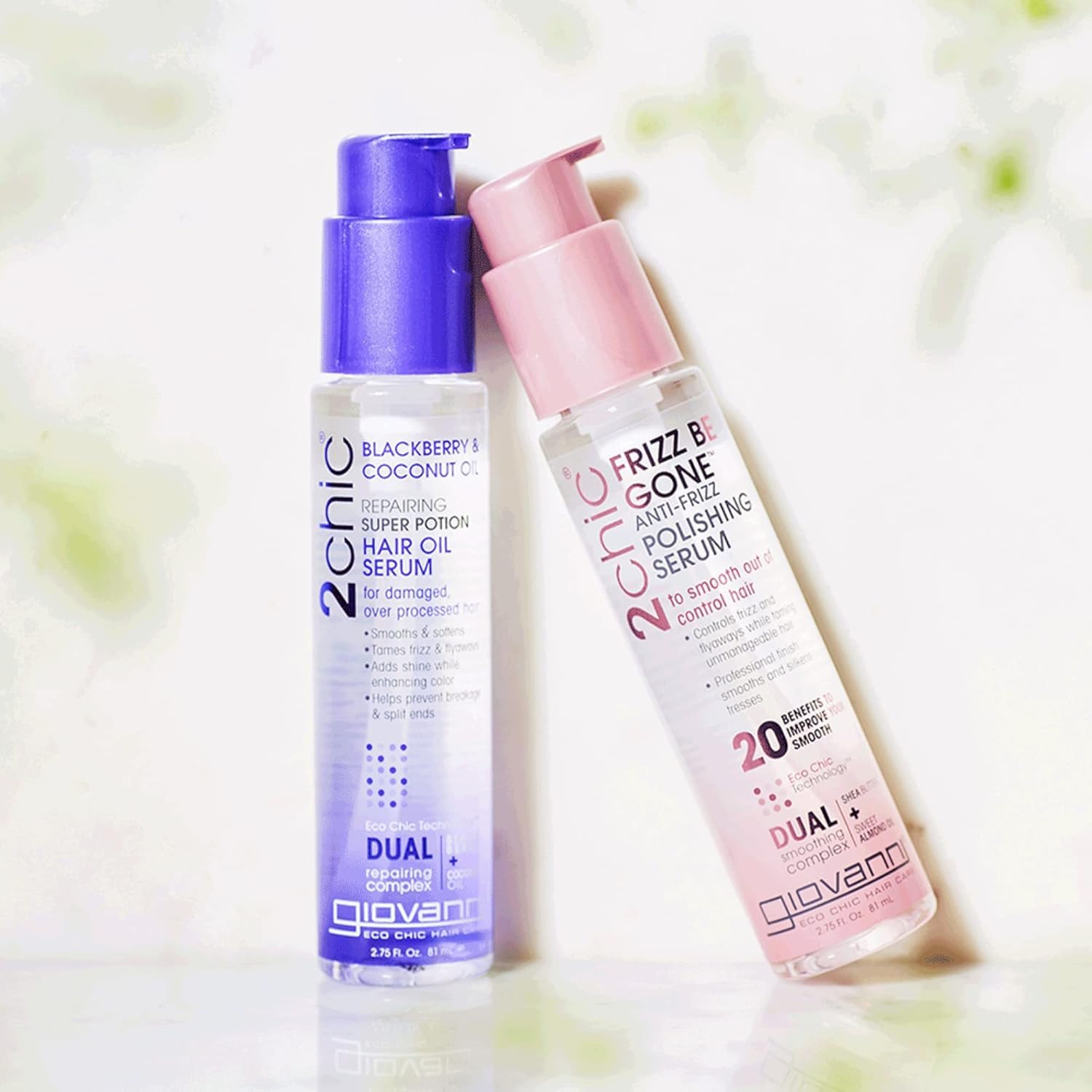 GIOVANNI 2chic Frizz Be Gone Polishing Serum - Anti-Frizz Natural Hair Smoothing Formula with Shea Butter & Sweet Almond Oil, No Parabens, Color-Safe - 2.75 oz