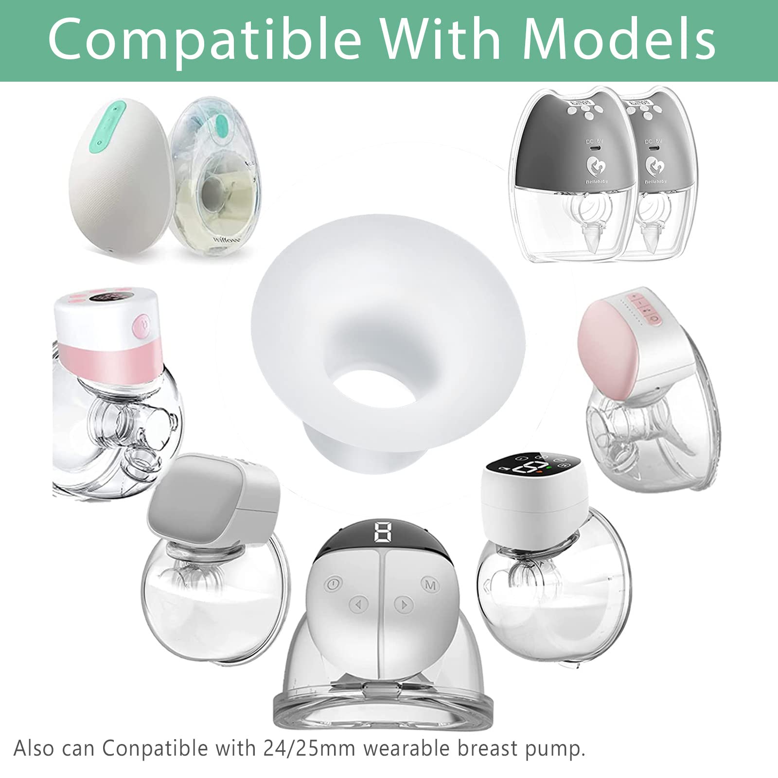 MompMuir 15mm Silicone Flange Inserts Compatible with Momcozy S9 Pro S10 S12 Pro, Paruu P10 P3 R12, TSRETE, kmaier, MomWills, for Spectra S1/S2, Medela Breast Pump, Reduce 24-25mm Tunnel to 15mm, 2pcs