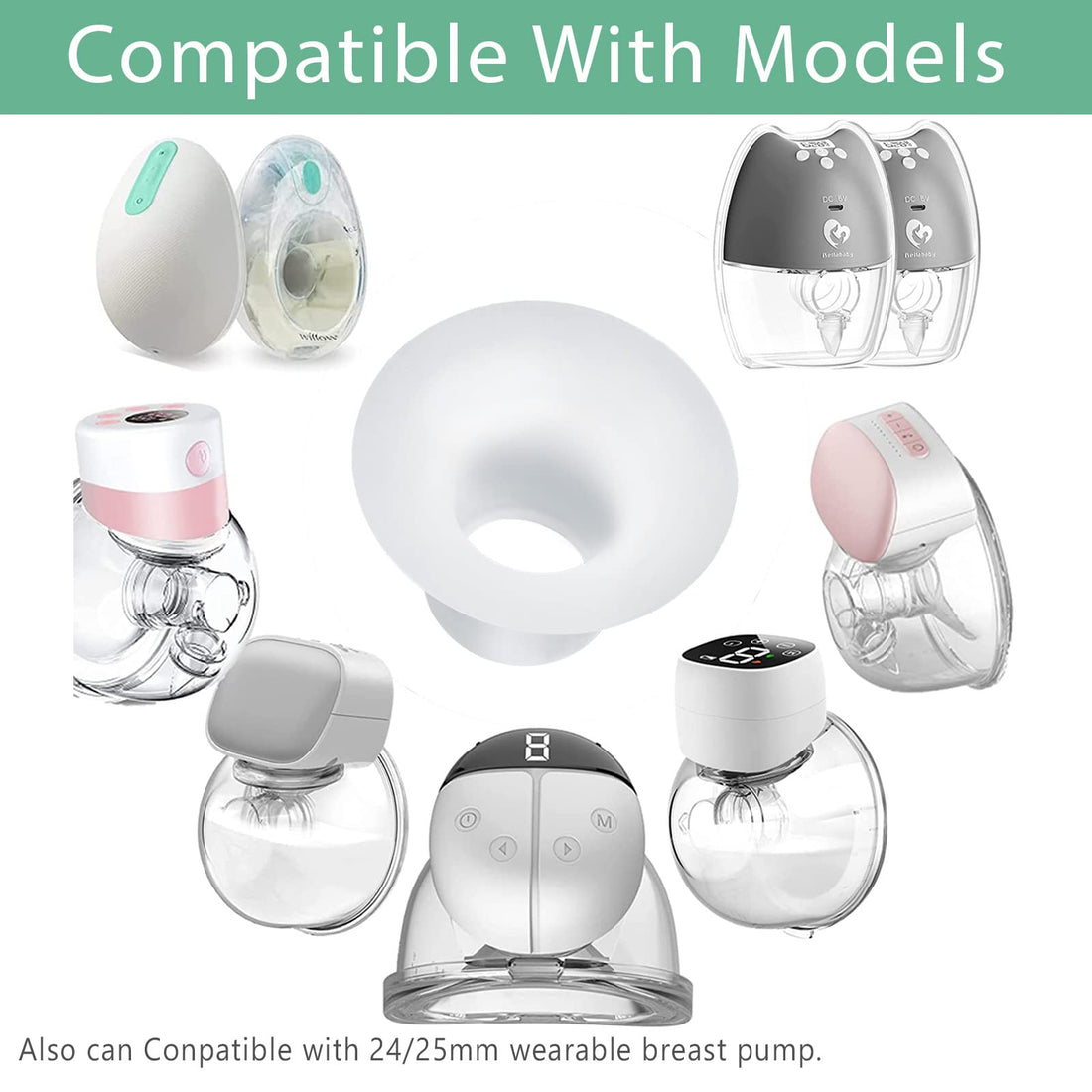 MompMuir 21mm Silicone Flange Inserts Compatible with Momcozy S9 Pro S10 S12 Pro, Paruu P10 P3 R12, TSRETE, kmaier, MomWills, for Spectra S1/S2, Medela Breast Pump, Reduce 24-25mm Tunnel to 21mm, 2pcs