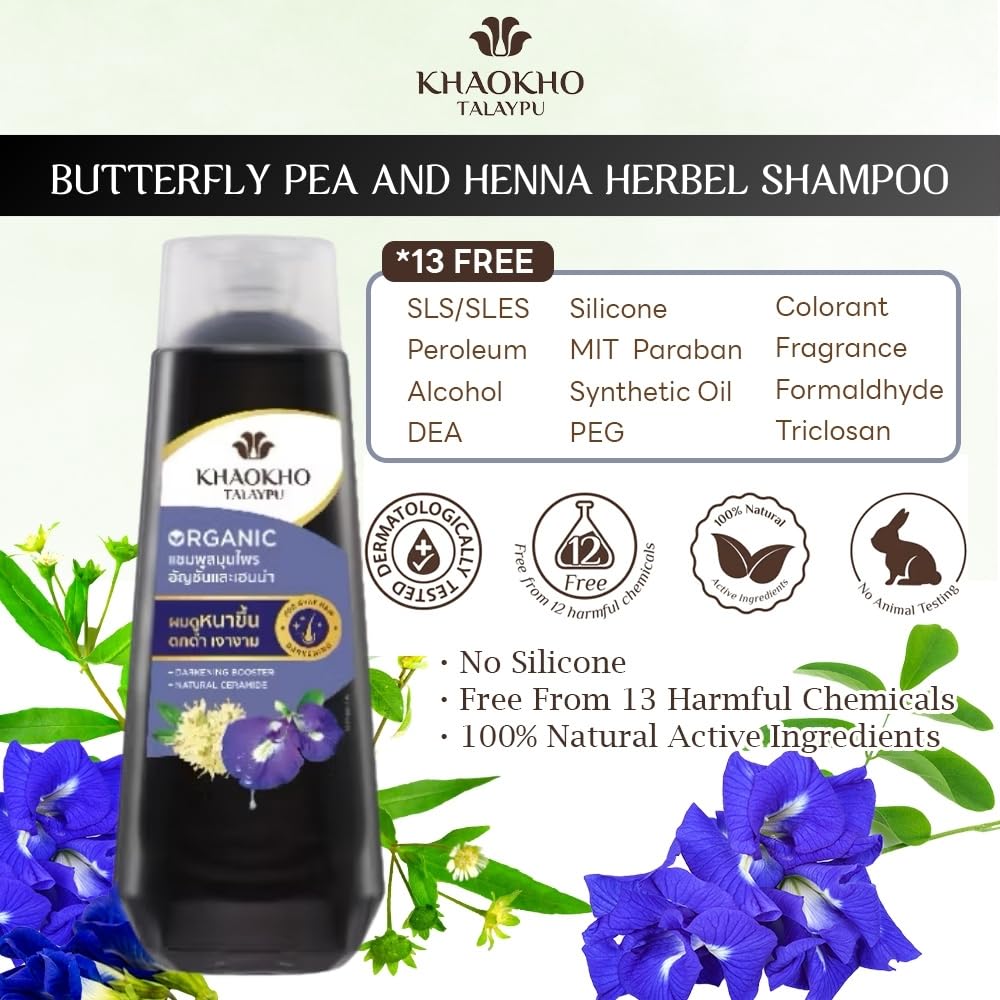 Herbal Shampoo & Conditioner - Butterfly Pea and Henna Extracts, Strengthen Hair Roots, Prevent Gray Hair Silver hair 185 ml (6.25 oz) each, Paraben Free, Sulfate free shampoo 100% Natural