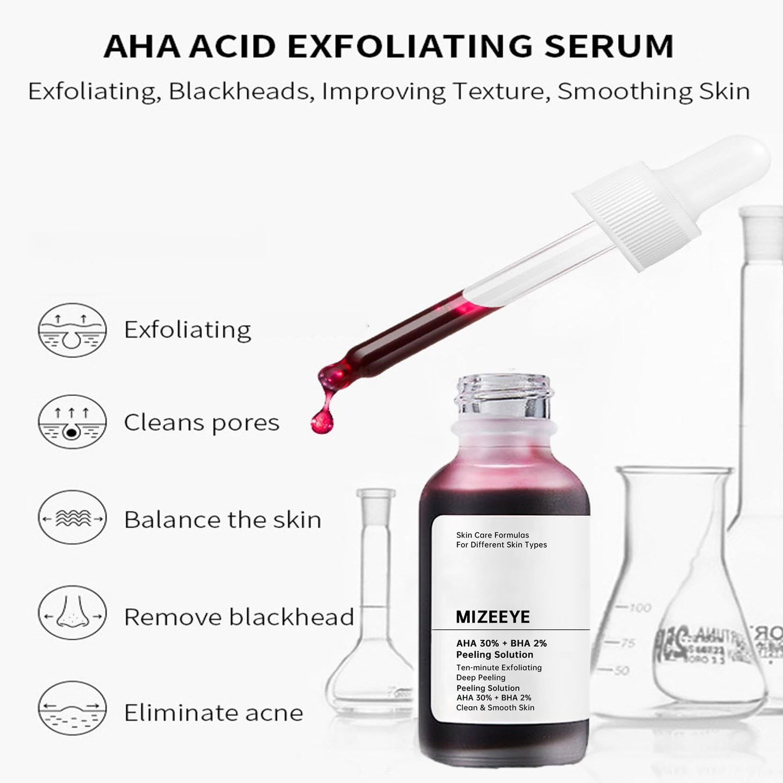 Peeling Solution 30ML, AHA 30% + BHA 2% Anti Acne Serum For Face, 2 PCS Exfoliating Facial Serum, Reduces Pore Congestion & Fine Line.
