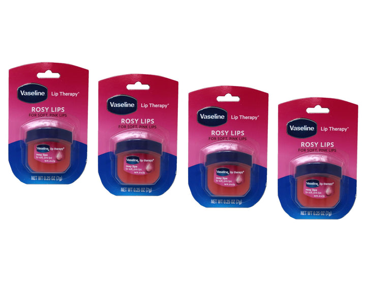 4 Vaseline Therapy Lip Balm Glowing 0.25 Oz Rosy Flavor Petroleum Jelly Mini Jar
