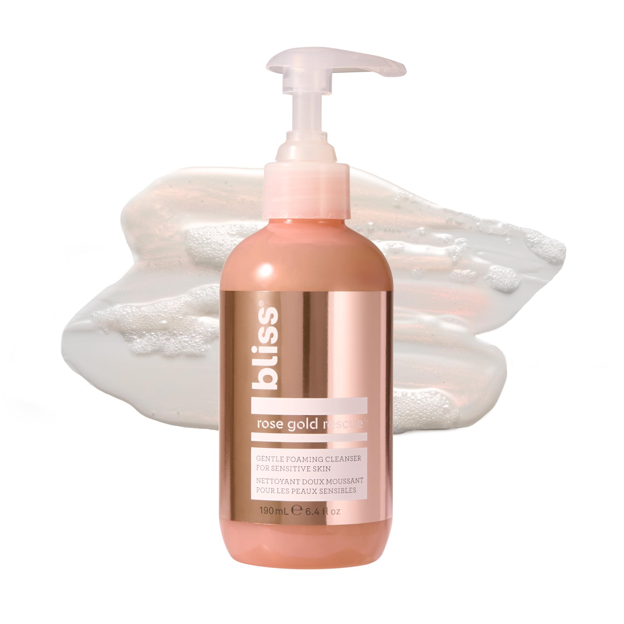 Bliss Rose Gold Rescue Cleanser, Gentle Foaming Face Wash with Soothing Rose Flower Water & Willow Bark for Sensitive Skin, Cruelty-Free, 6.4 oz