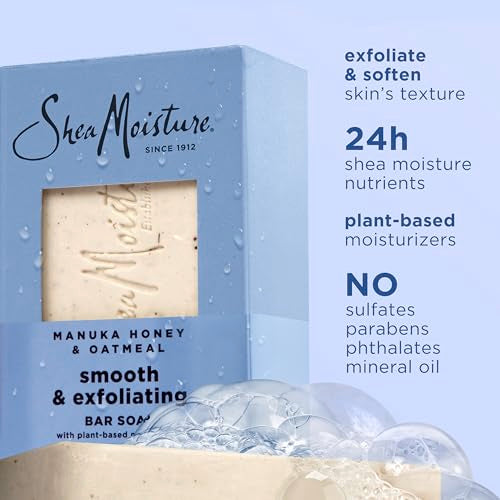 SheaMoisture Bar Soap Manuka Honey Oatmeal 4 Count Smoothing & Exfoliating Smooth and Exfoliating bar soap with 24h shea moisture nutrients for Healthy, Glowing Skin 8 oz