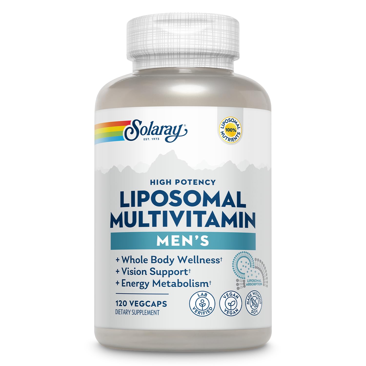 Solaray Liposomal Multivitamin for Men, Enhanced Absorption Immune, Energy & Bone Support Supplement, Mens Daily Multi Vitamin, BCAAs, Vitamin D3, C, B12, Zinc, Vegan, Soy Free, 60 Serv, 120 VegCaps