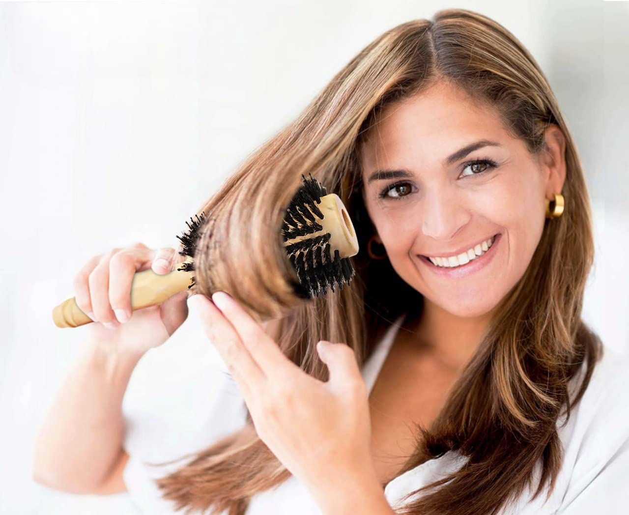 Boar Bristle Wood Round Brush for Women Blow-drying | Curling Bangs or Short Hair for Salon-Like Blowouts, Small Round Hair Brush with 1 Diameter Roller, 2 Including Bristles