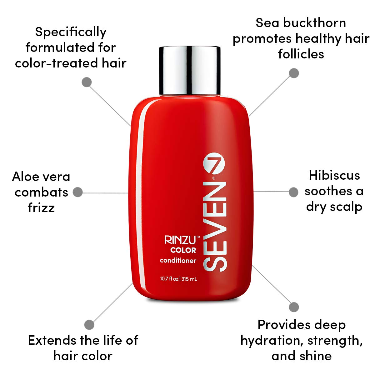 SEVEN Rinzu COLOR Conditioner Hair Care for Color-Treated Hair, Sulfate Free, Moisturizes, Extends Retention with Argan Oil, Pro Vitamin B5, Sunflower Seed for Men & Women, Made in USA, 10.7 oz.