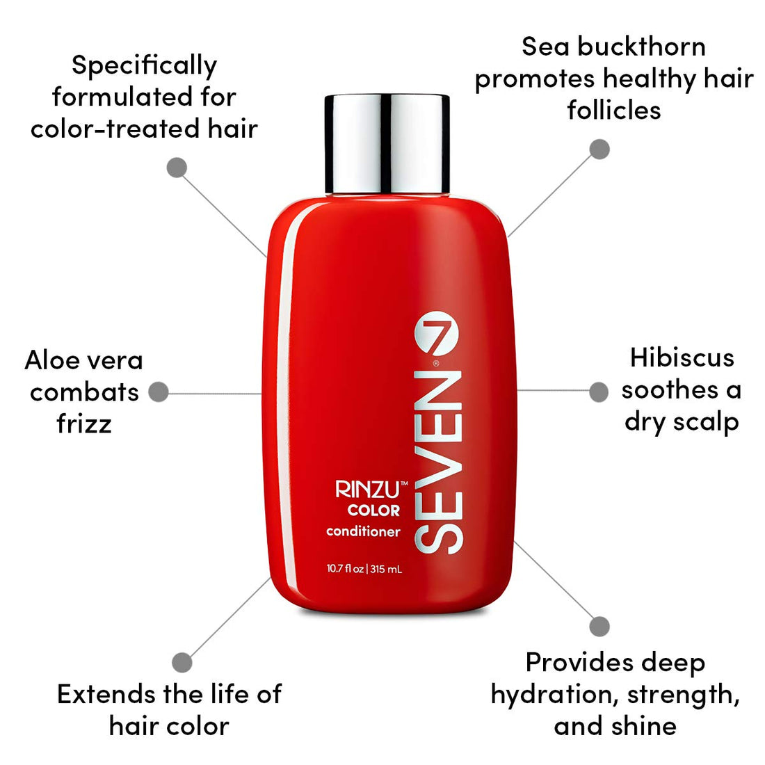 SEVEN Rinzu COLOR Conditioner Hair Care for Color-Treated Hair, Sulfate Free, Moisturizes, Extends Retention with Argan Oil, Pro Vitamin B5, Sunflower Seed for Men & Women, Made in USA, 10.7 oz.