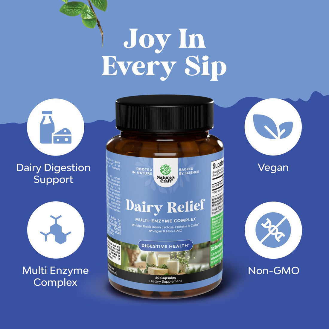 Fast Acting Dairy Relief Pills - Lactose Intolerance Pills with Multi Enzyme Complex for Gas Bloating & Digestive Support - Powerful Lactase Enzyme Blend for Carb Protein & Dairy Digestion 60