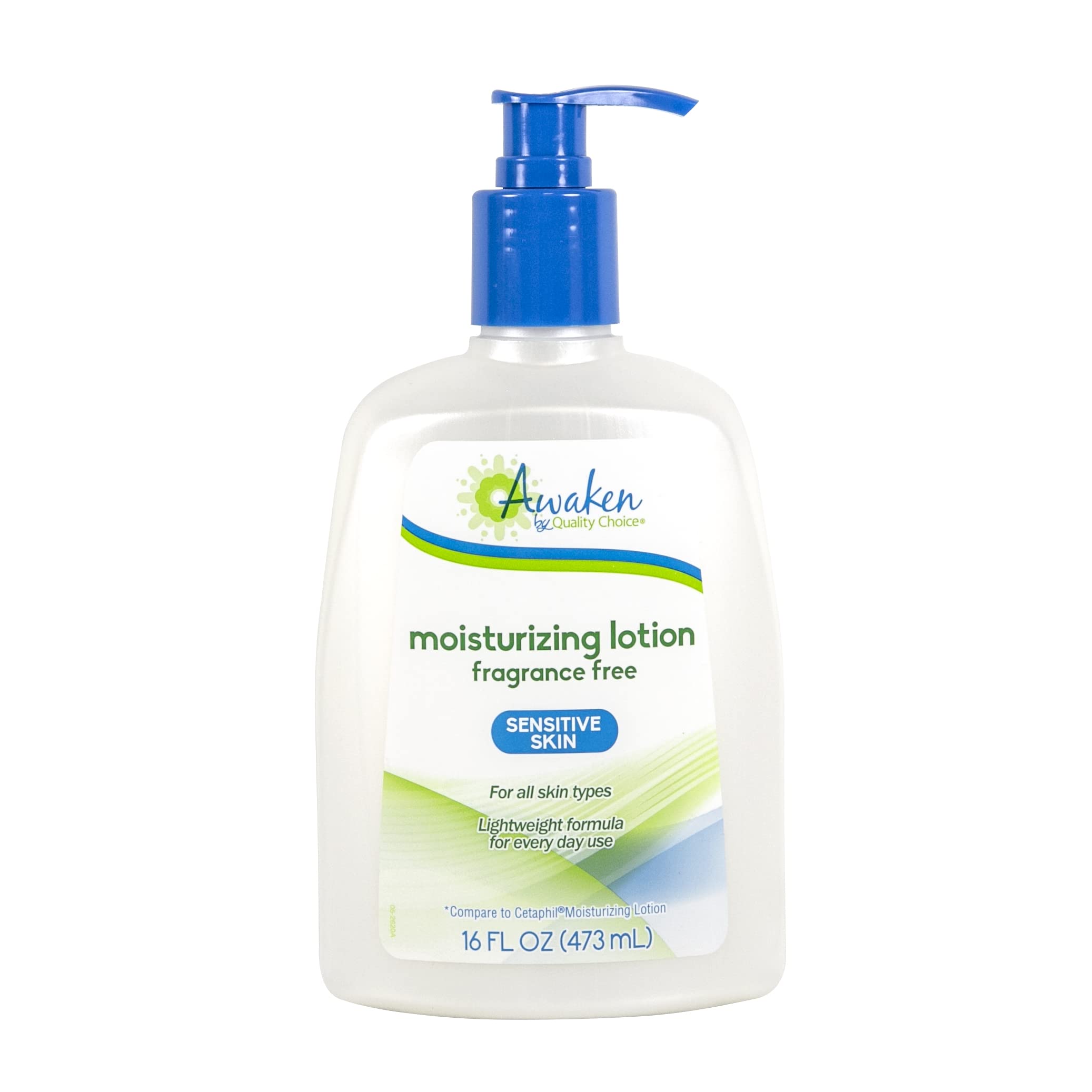 Awaken by Quality Choice, Sensitive Skin Moisturizing Lotion, Fragrance Free for All Skin Types, Lightweight Formula, 16 oz Pump Bottle, Body lotion, Moisturizer Face Cream, Hand and Foot cream