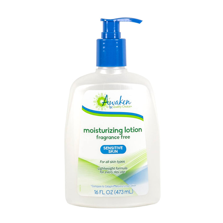 Awaken by Quality Choice, Sensitive Skin Moisturizing Lotion, Fragrance Free for All Skin Types, Lightweight Formula, 16 oz Pump Bottle, Body lotion, Moisturizer Face Cream, Hand and Foot cream