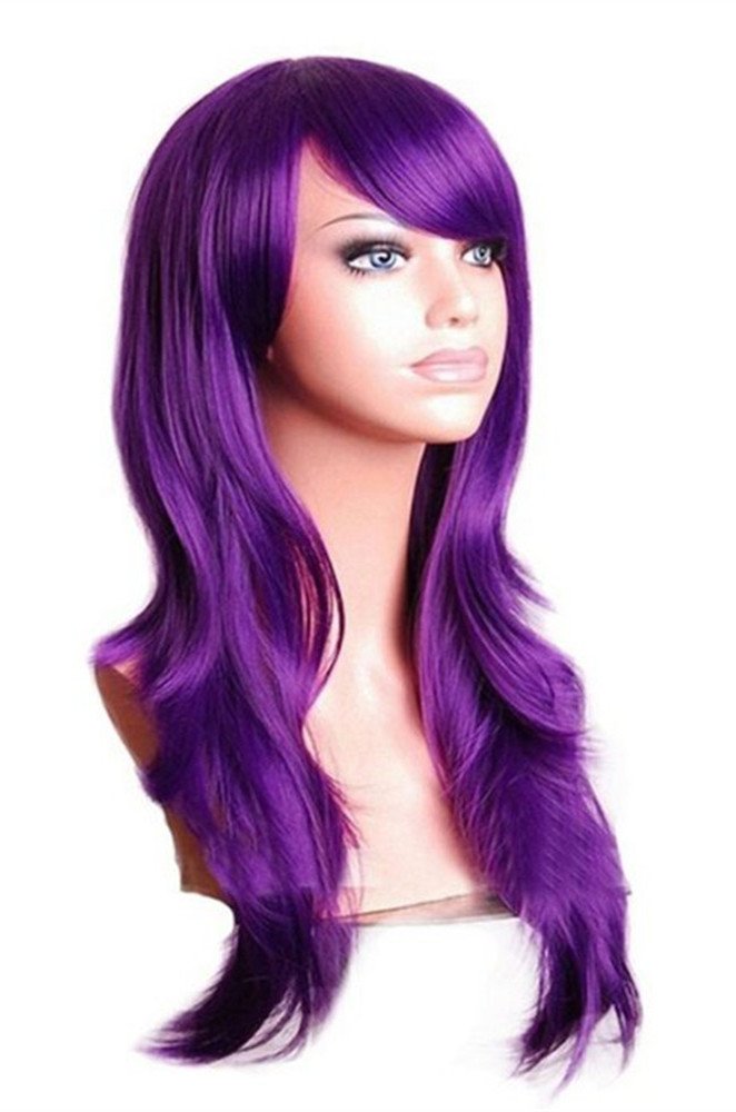 AneShe Wigs 28 Long Wavy Hair Heat Resistant Cosplay Wig for Women (Puprle)