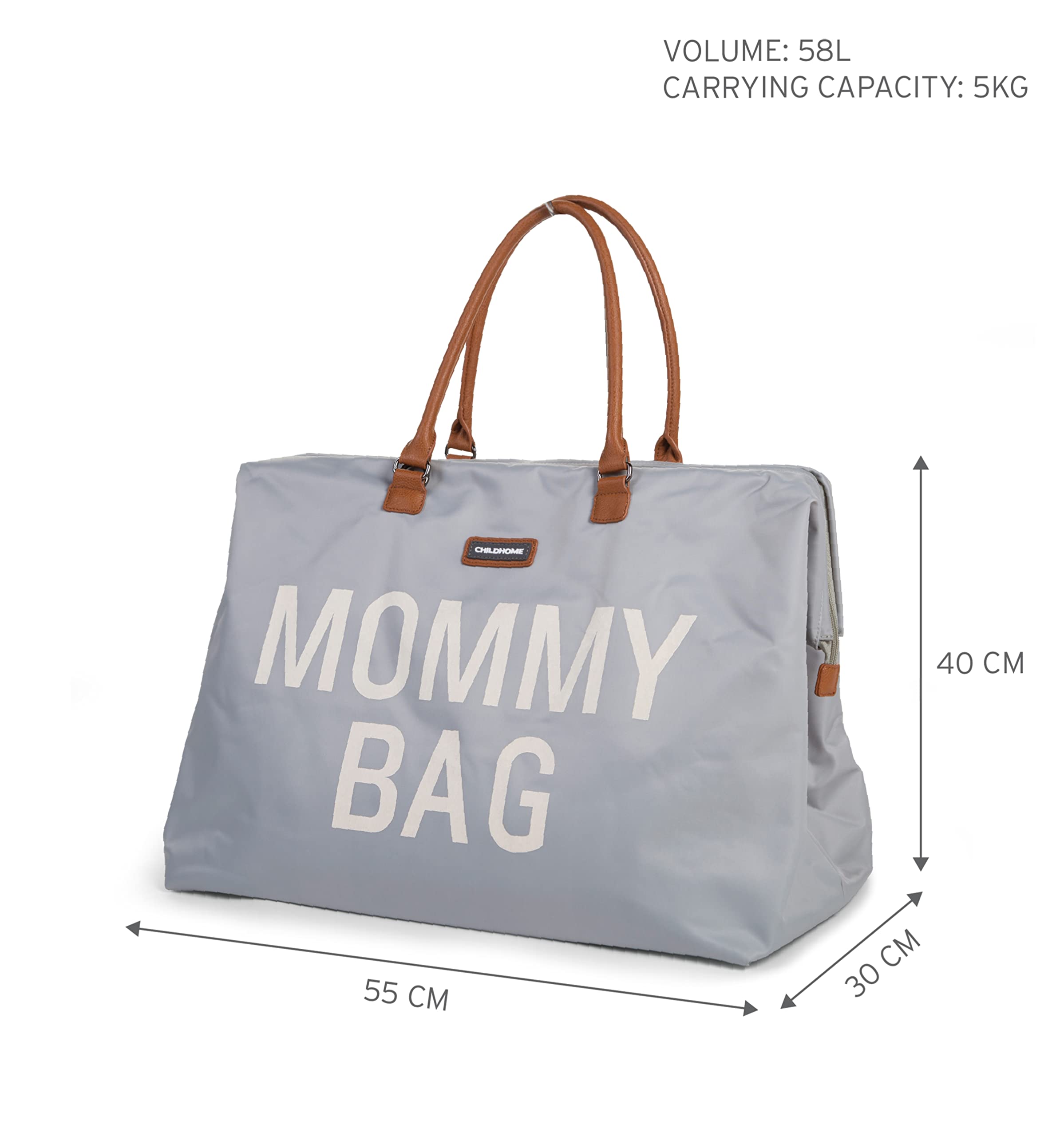 Childhome The Original Mommy Bag – Large Baby Diaper Bag, Mommy Hospital Tote and Travel Tote, Pregnancy Must Haves (Mommy Grey)