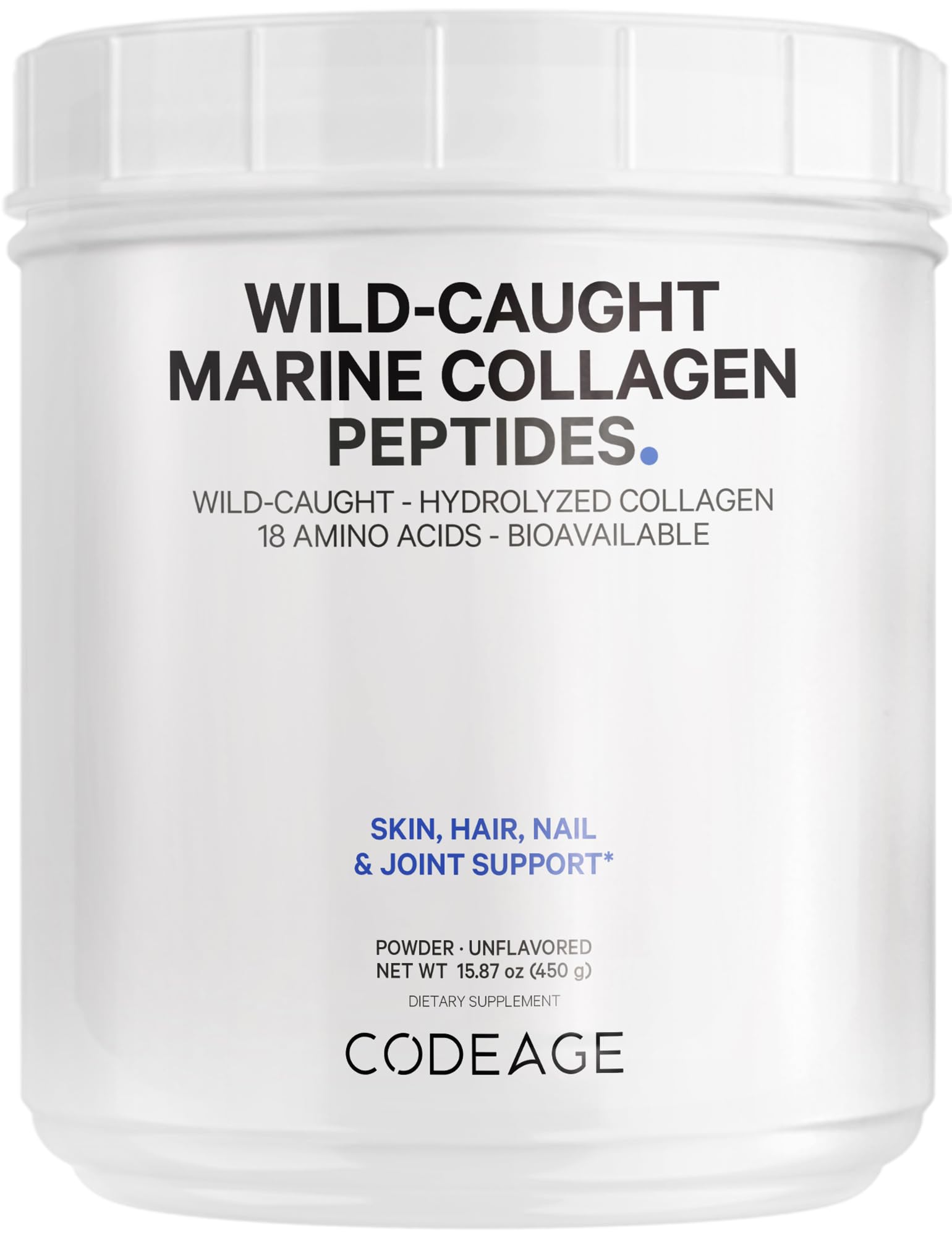 Codeage Marine Collagen Powder - Wild-Caught Hydrolyzed Fish Collagen Peptides - Type 1 & 3 Collagen Protein Supplement - Amino Acids for Skin, Hair, Nails - Paleo Friendly, Non-GMO, 15.87 Ounces