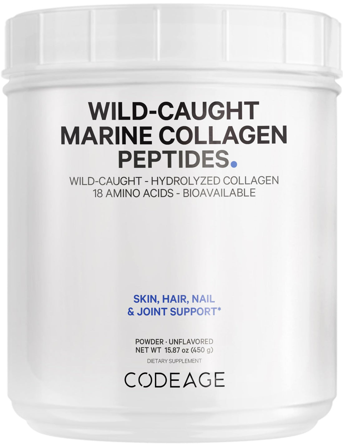 Codeage Marine Collagen Powder - Wild-Caught Hydrolyzed Fish Collagen Peptides - Type 1 & 3 Collagen Protein Supplement - Amino Acids for Skin, Hair, Nails - Paleo Friendly, Non-GMO, 15.87 Ounces