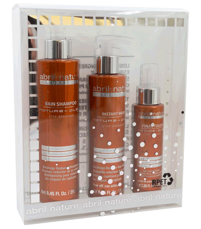 abril et nature - Professional Repair Hair Care Set - Nature Plex, STOP Breakage - Shampoo, Mask, and Serum Pack for Very Treated or Damaged Hair - Prevents, Protects, and Repairs - 550 ml